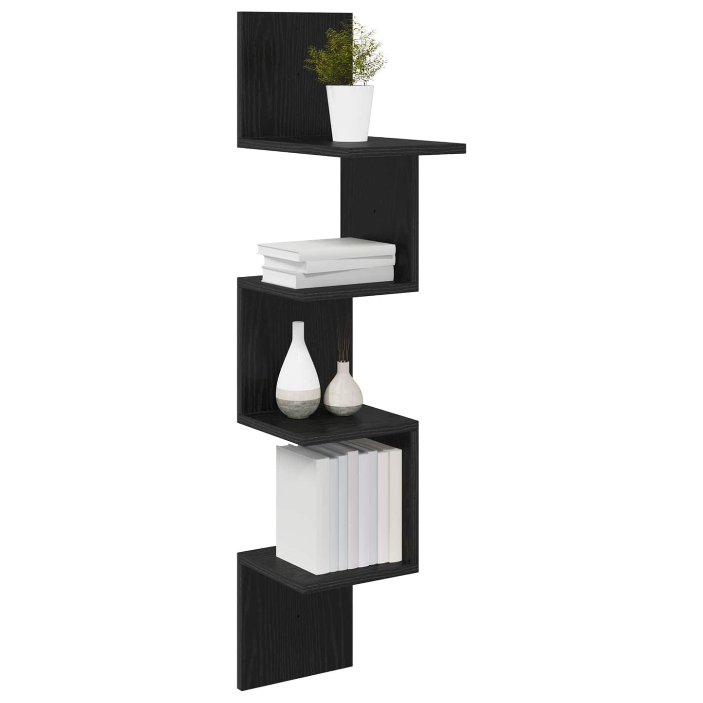 vidaXL Wall Shelf Wall-Mounted Black 32 x 21 x107 cm Engineered Wood