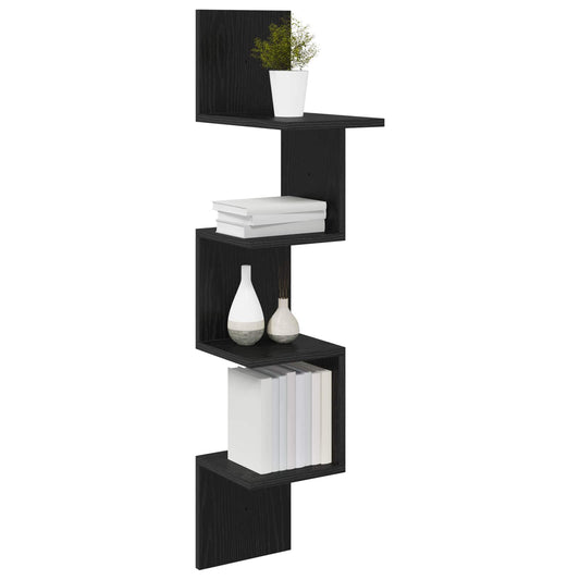 vidaXL Wall Shelf Wall-Mounted Black Oak 32 x 21 x107 cm