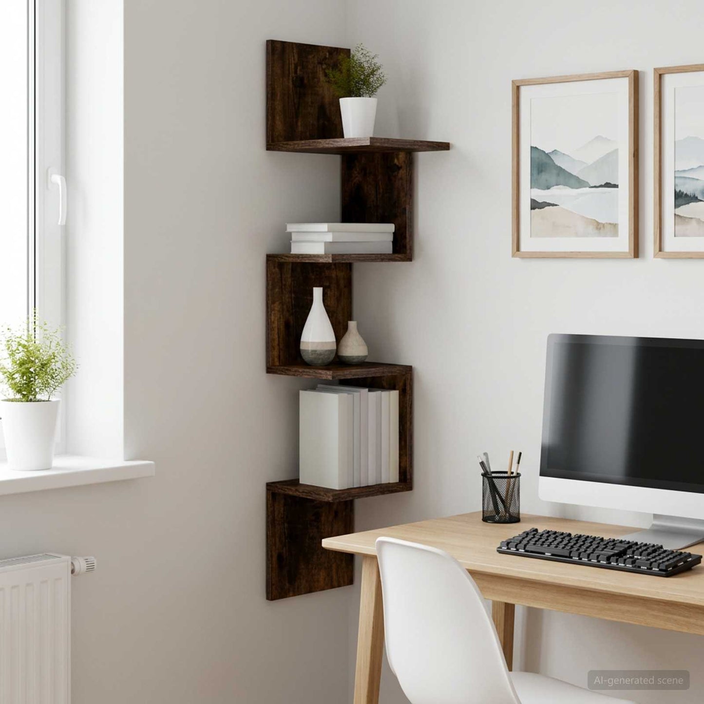 vidaXL Wall Shelf Wall-Mounted Smoked Oak 32 x 21 x107 cm