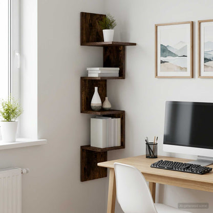 vidaXL Wall Shelf Wall-Mounted Smoked Oak 32 x 21 x107 cm