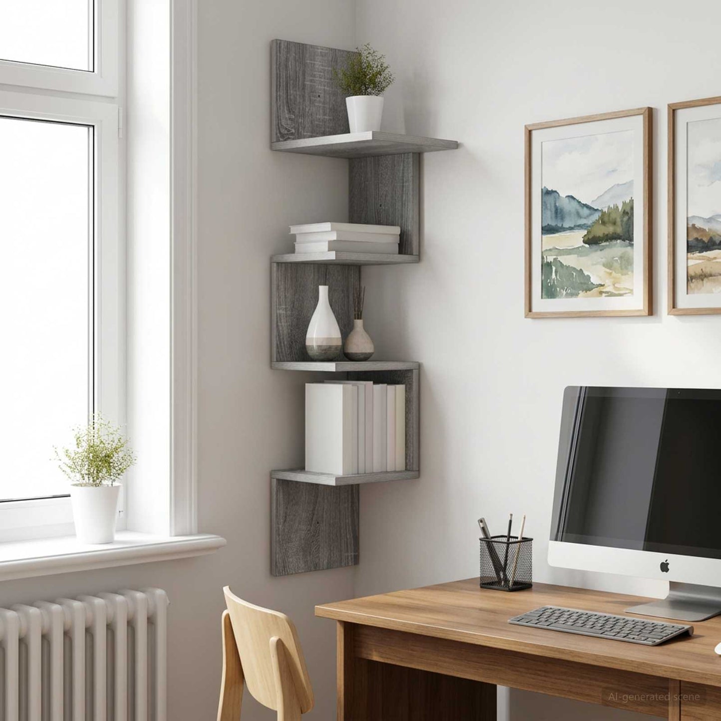vidaXL Wall Shelf Wall-Mounted Grey Sonoma 32 x 21 x107 cm