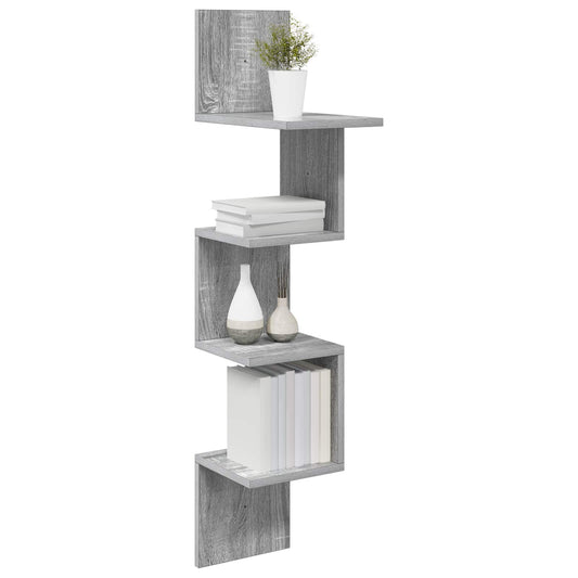 vidaXL Wall Shelf Wall-Mounted Grey Sonoma 32 x 21 x107 cm