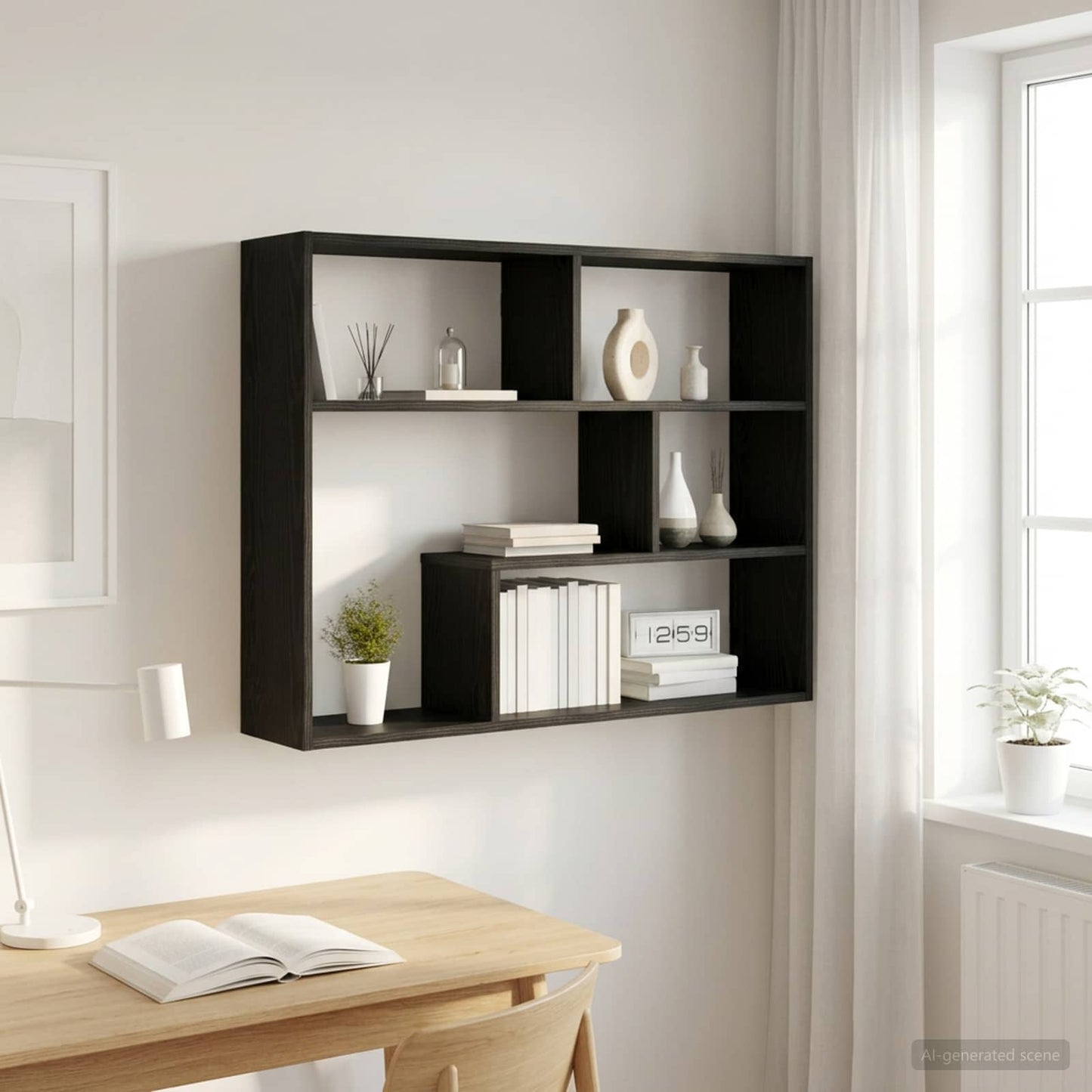 vidaXL Wall Shelf Wall-Mounted Black Oak 95 x 20 x 69.5 cm