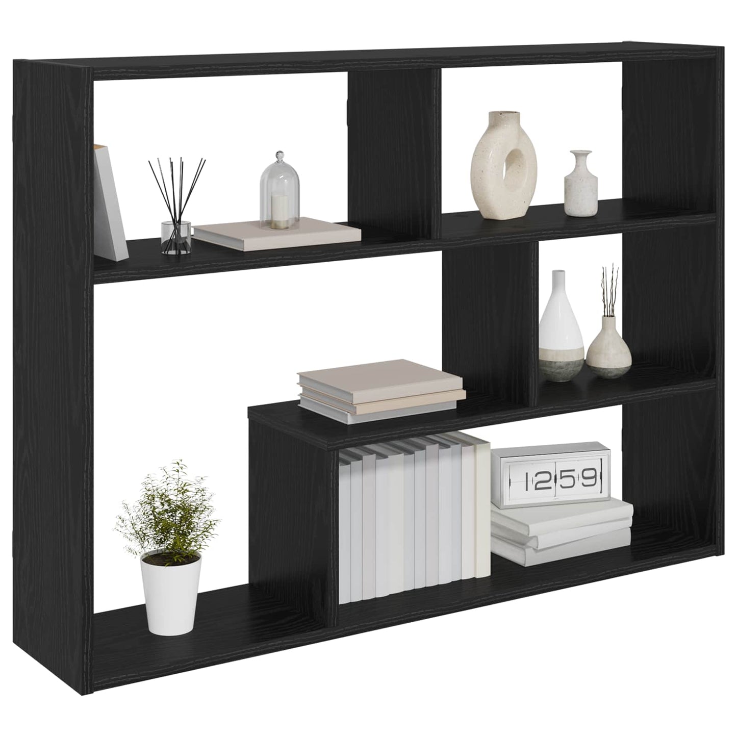 vidaXL Wall Shelf Wall-Mounted Black 95 x 20 x 69.5 cm Engineered Wood