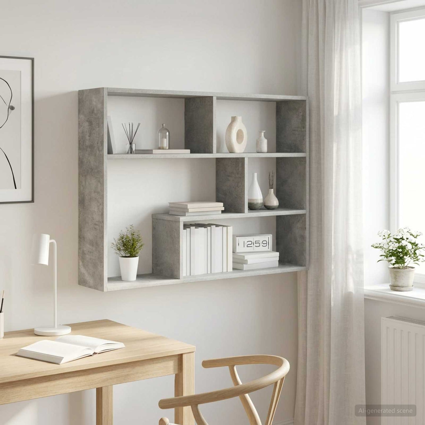 vidaXL Wall Shelf Wall-Mounted Concrete Grey 95 x 20 x 69.5 cm