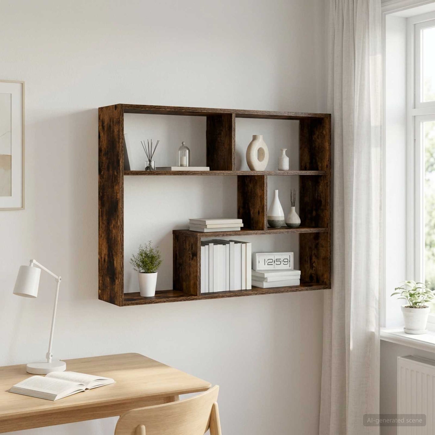 vidaXL Wall Shelf Wall-Mounted Smoked Oak 95 x 20 x 69.5 cm