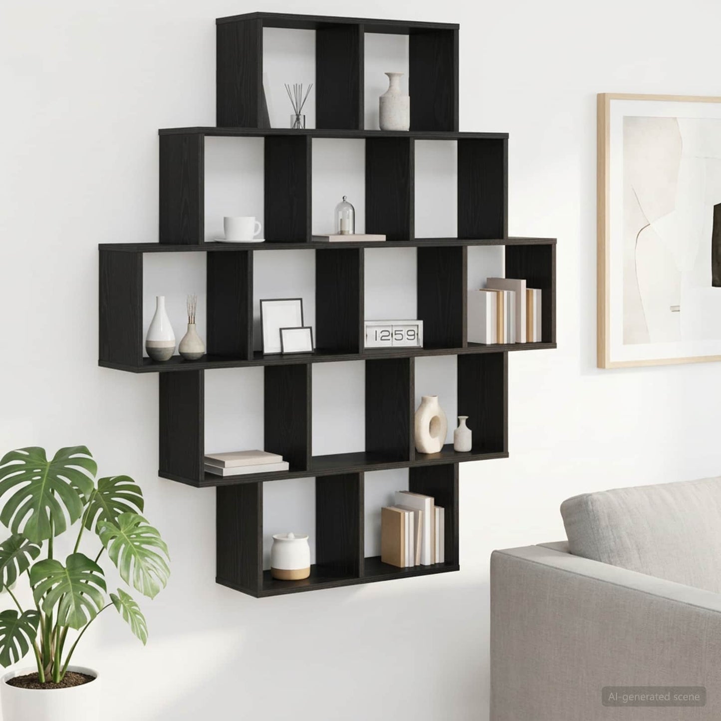 vidaXL Wall Shelf Black Oak 120 x 20 x 136 cm Engineered Wood