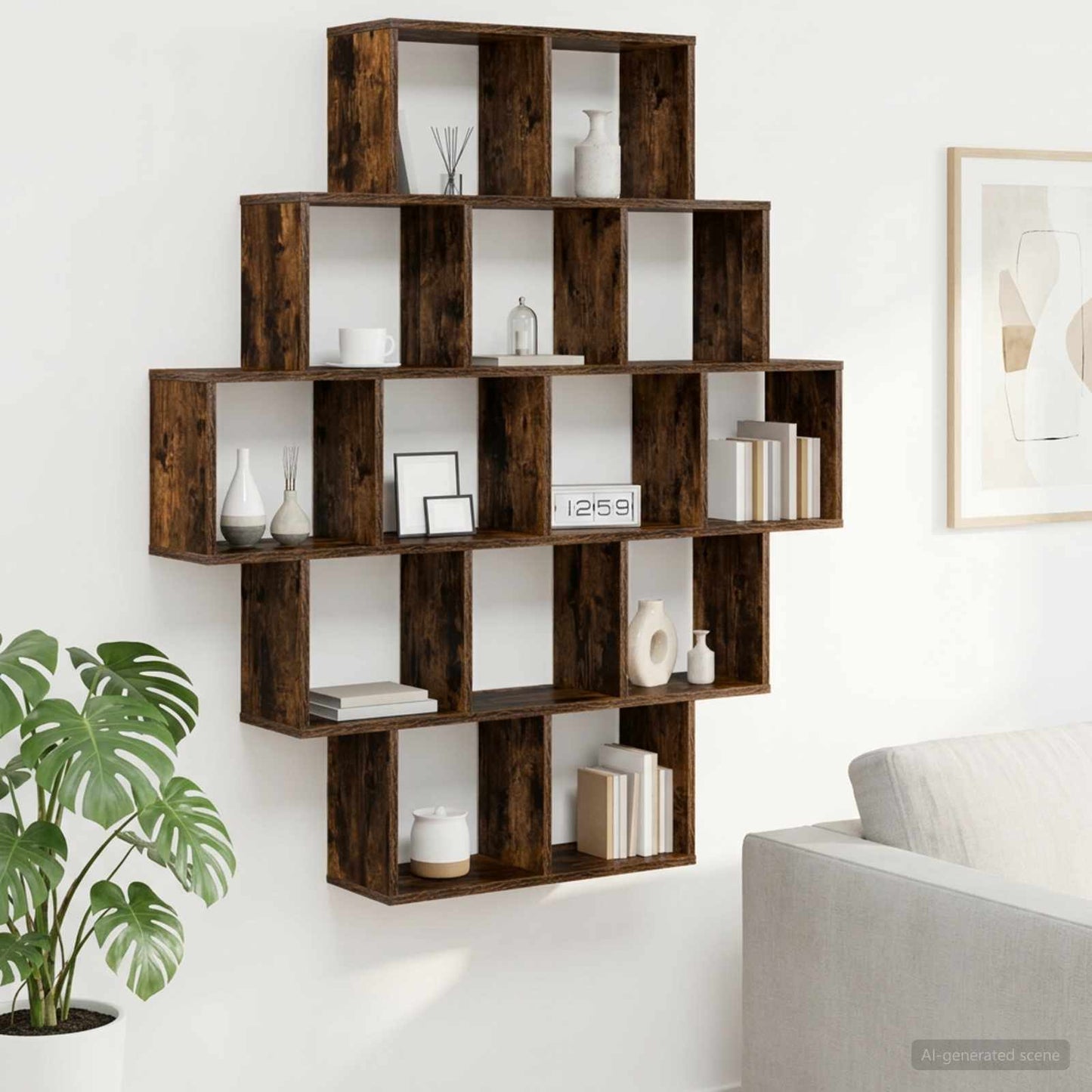 vidaXL Wall Shelf Smoked Oak 120 x 20 x 136 cm Engineered Wood