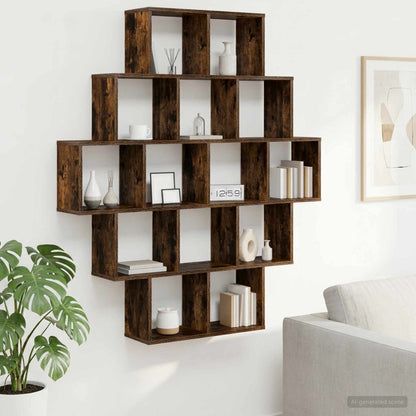 vidaXL Wall Shelf Smoked Oak 120 x 20 x 136 cm Engineered Wood