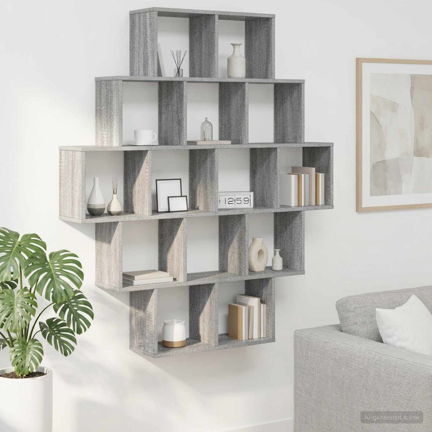 vidaXL Wall Shelf Grey Sonoma 120 x 20 x 136 cm Engineered Wood