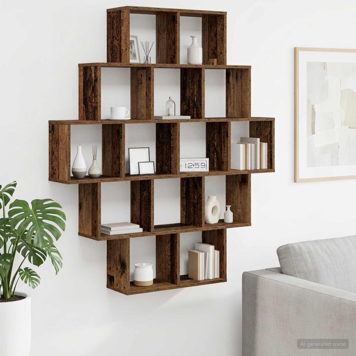 vidaXL Wall Shelf Old Wood 120 x 20 x 136 cm Engineered Wood