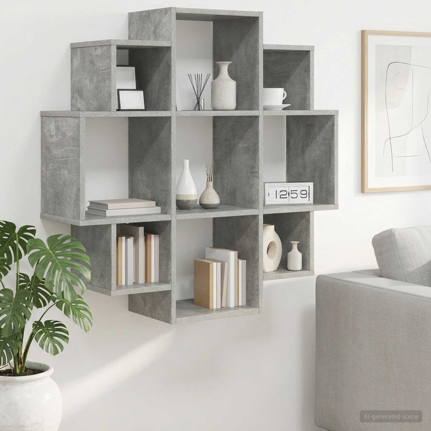 vidaXL Wall Shelf Concrete Grey 90 x 25 x 90 cm Engineered Wood