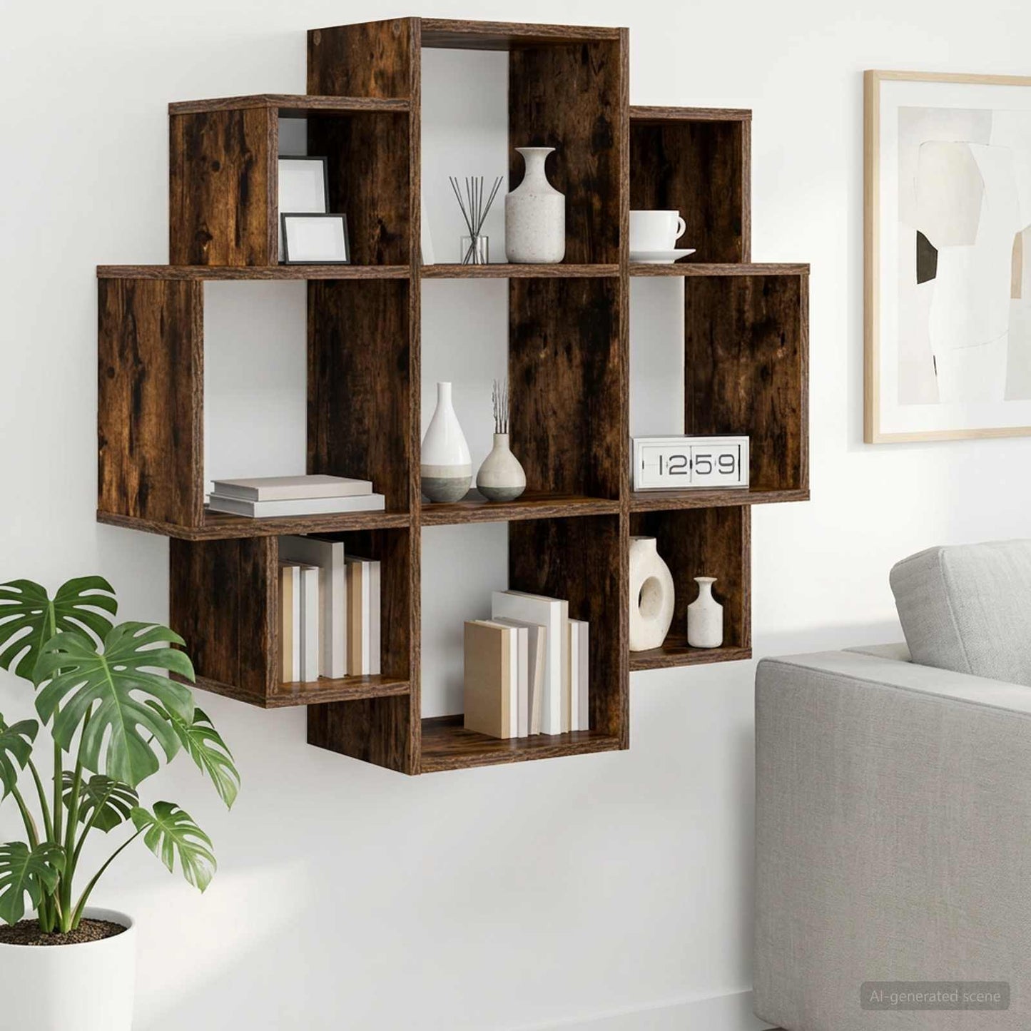 vidaXL Wall Shelf Smoked Oak 90 x 25 x 90 cm Engineered Wood
