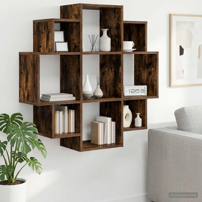 vidaXL Wall Shelf Smoked Oak 90 x 25 x 90 cm Engineered Wood