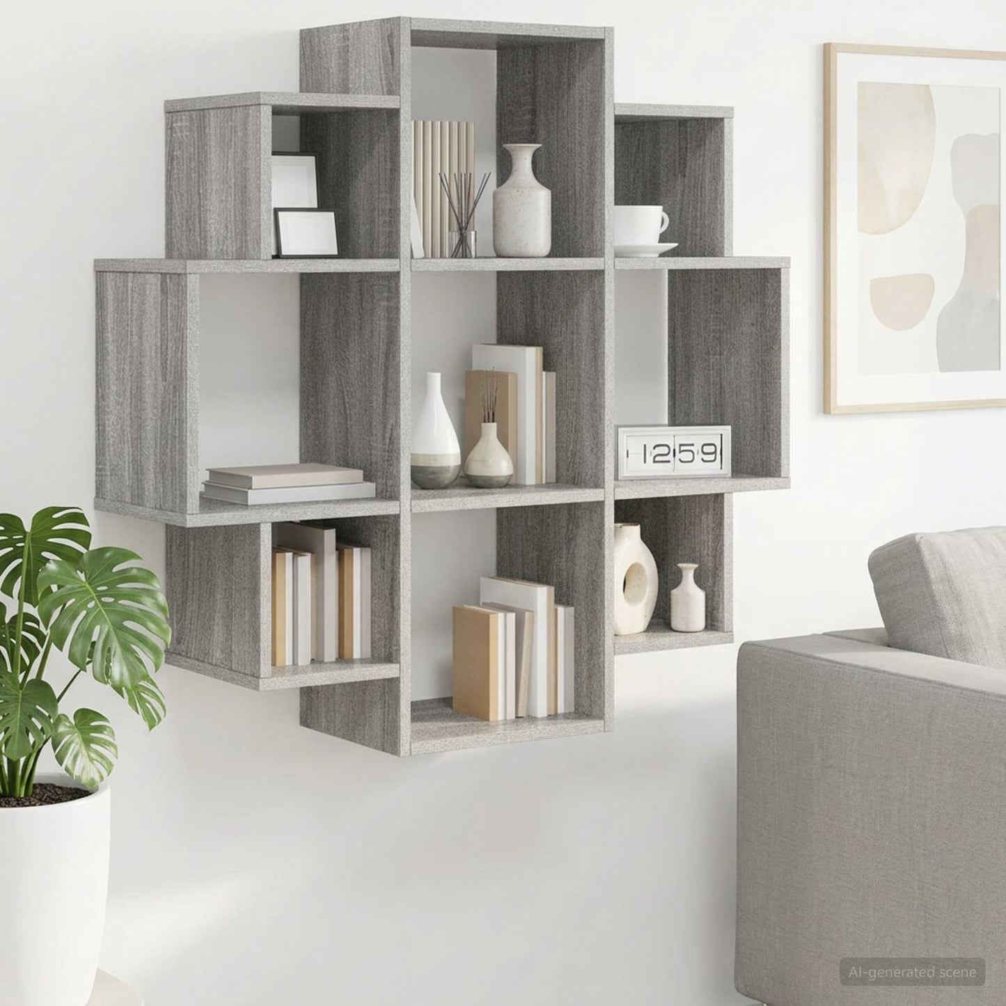 vidaXL Wall Shelf Grey Sonoma 90 x 25 x 90 cm Engineered Wood