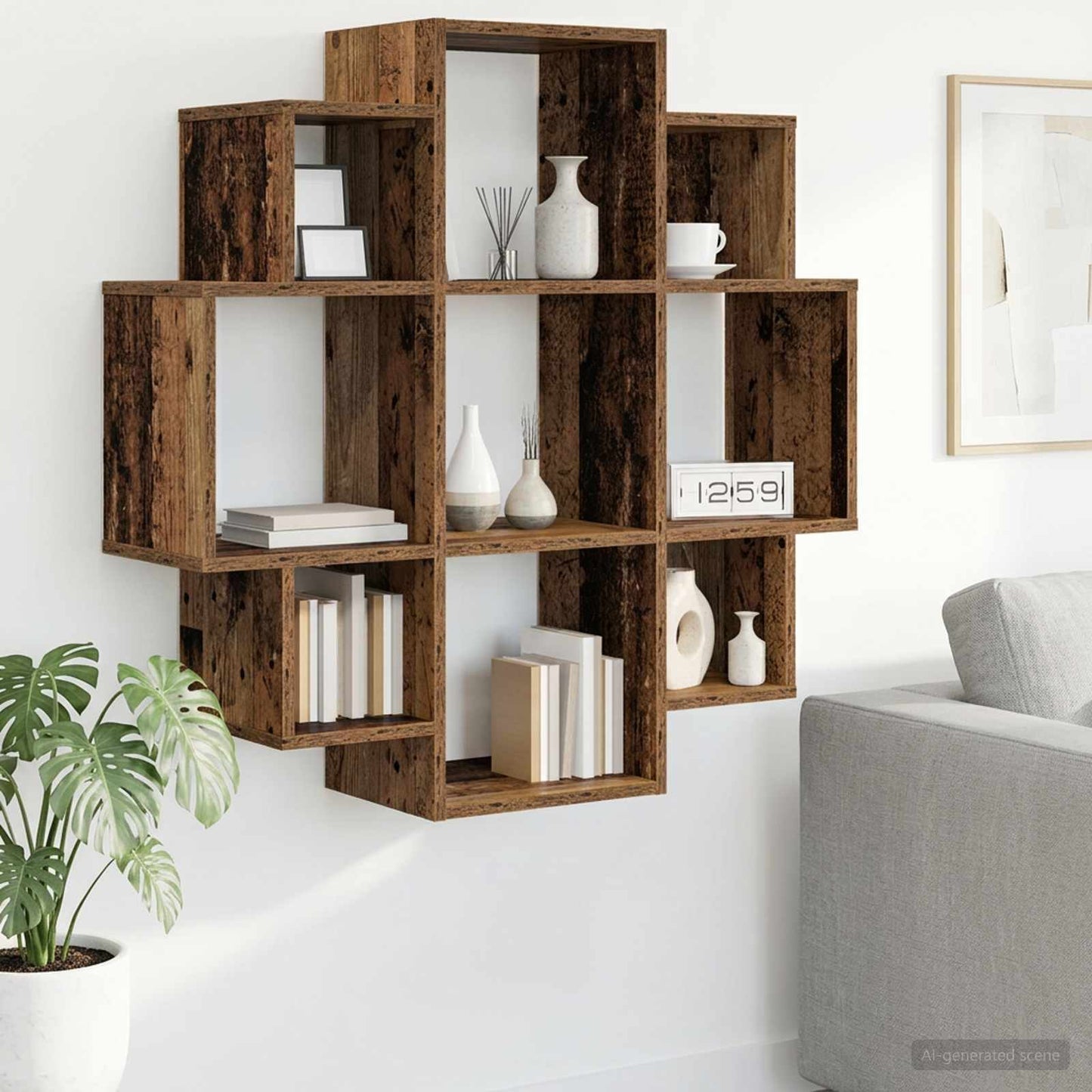 vidaXL Wall Shelf Old Wood 90 x 25 x 90 cm Engineered Wood