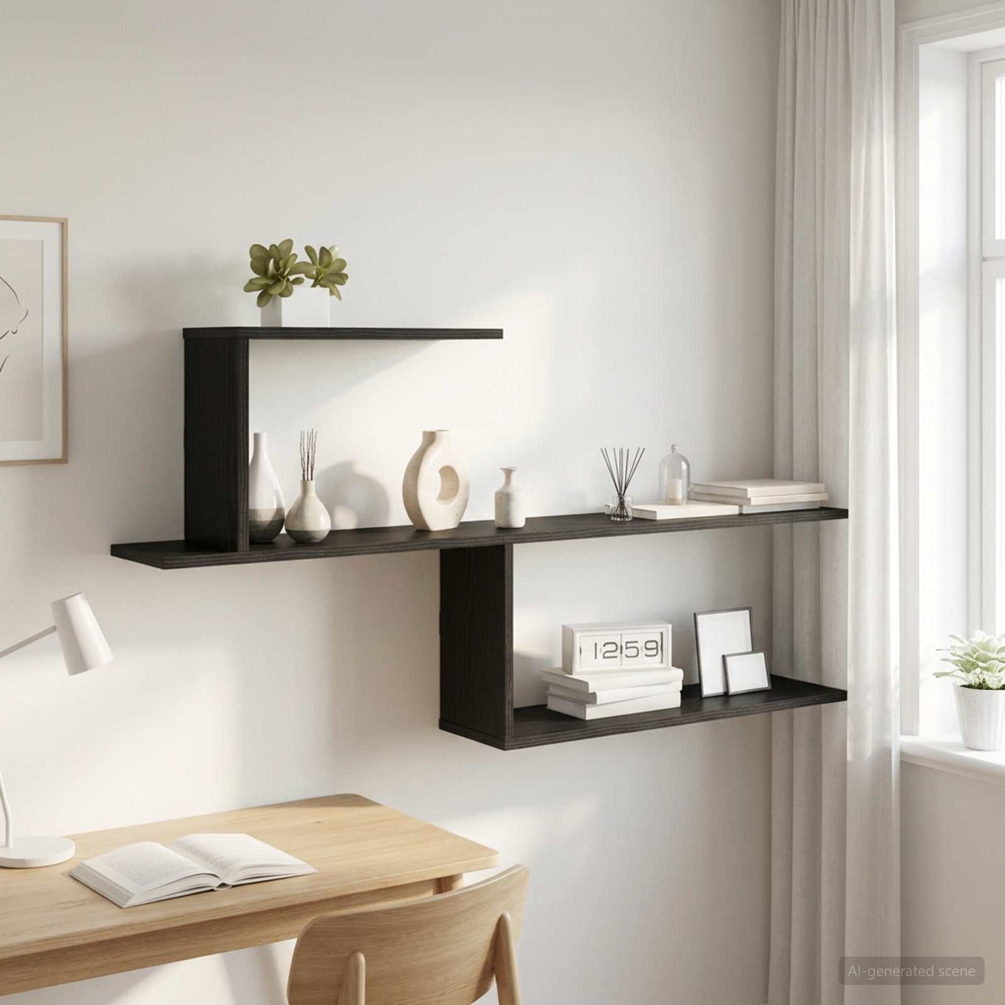 vidaXL Wall Shelf Black Oak 122 x 18 x 60 cm Engineered Wood