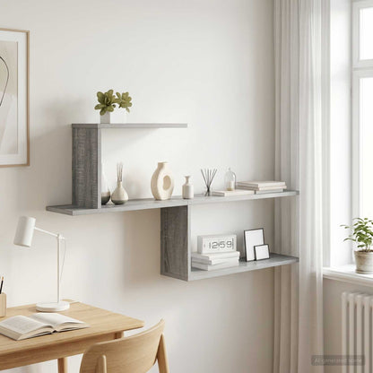 vidaXL Wall Shelf Grey Sonoma 122 x 18 x 60 cm Engineered Wood