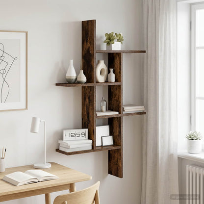 vidaXL Wall Shelf Smoked Oak 61 x 15 x 102 cm Engineered Wood