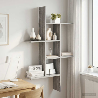 vidaXL Wall Shelf Grey Sonoma 61 x 15 x 102 cm Engineered Wood
