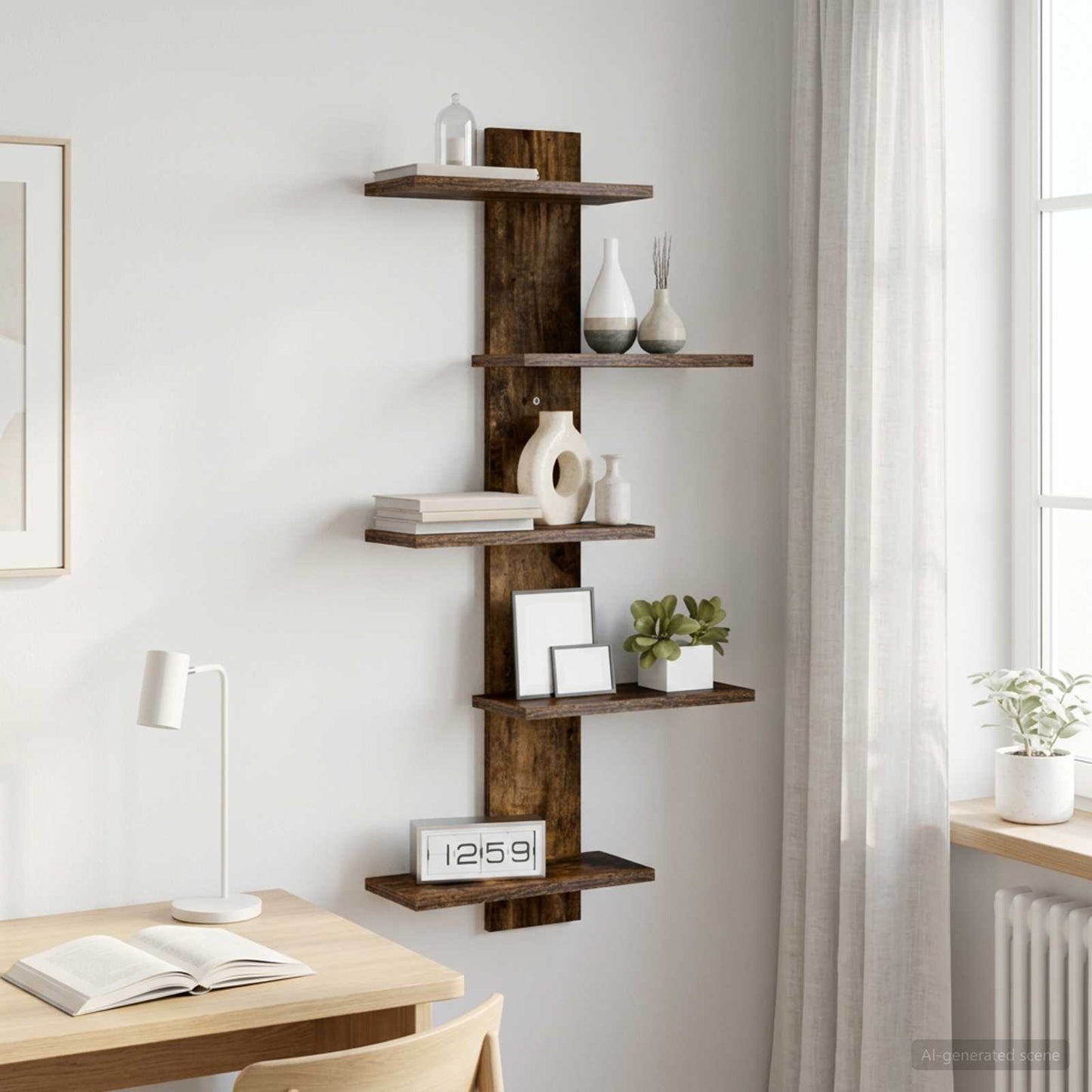 vidaXL Wall Floating Shelf Smoked Oak 48.5 x 15 x 101 cm