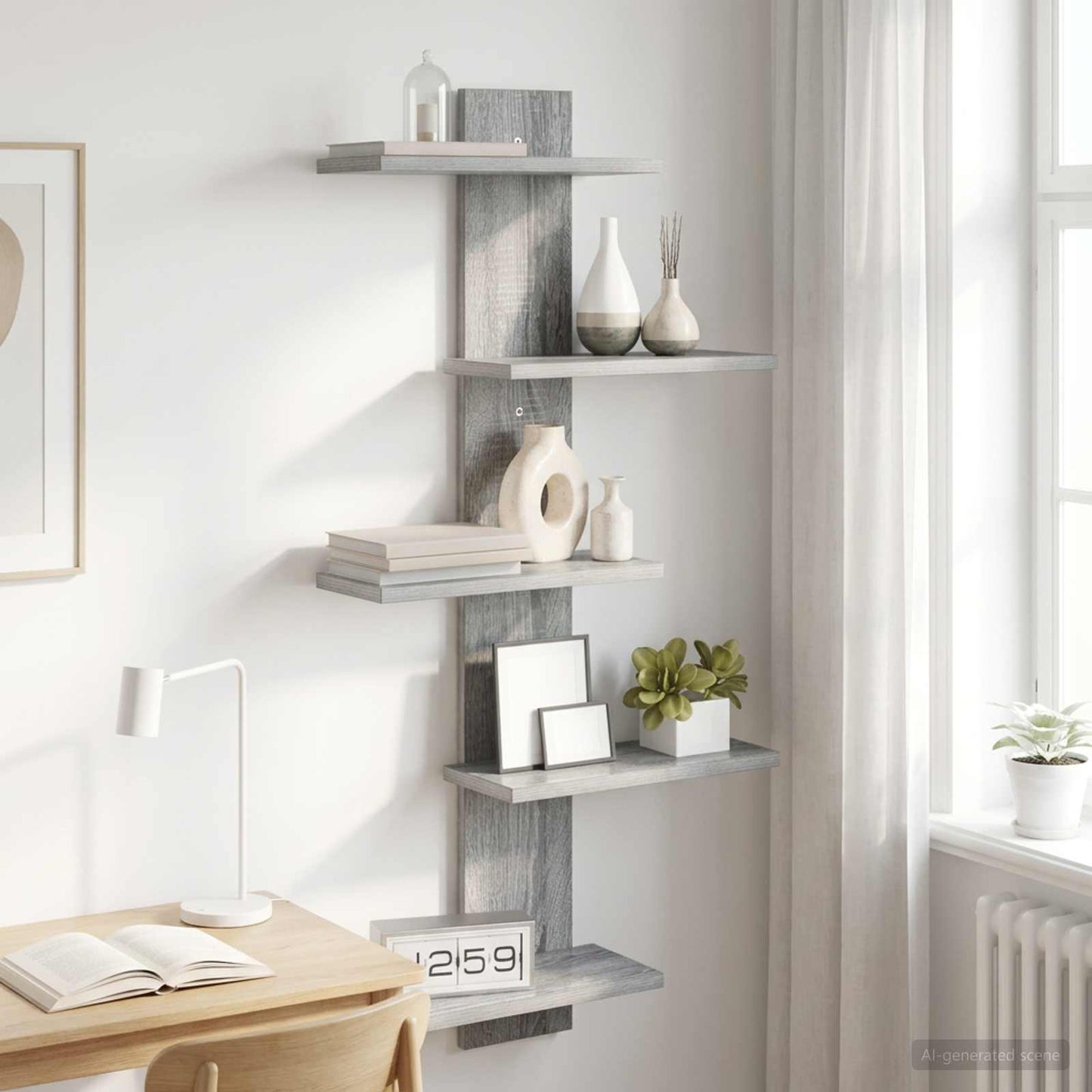 vidaXL Wall Floating Shelf Grey Sonoma 48.5 x 15 x 101 cm