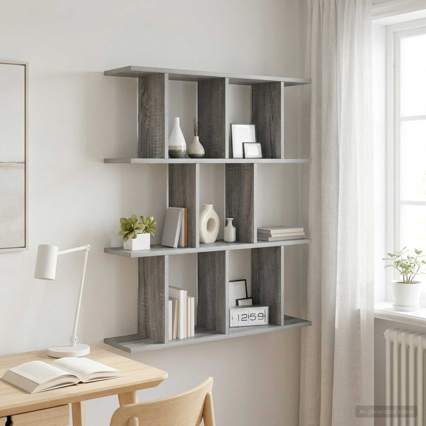 vidaXL Wall Shelf Grey Sonoma 80 x 20 x 96 cm Engineered Wood
