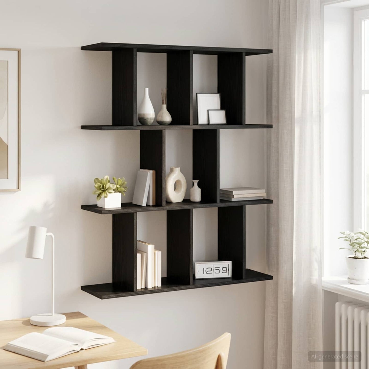 vidaXL Wall Shelf Black Oak 102 x 20 x 96 cm Engineered Wood