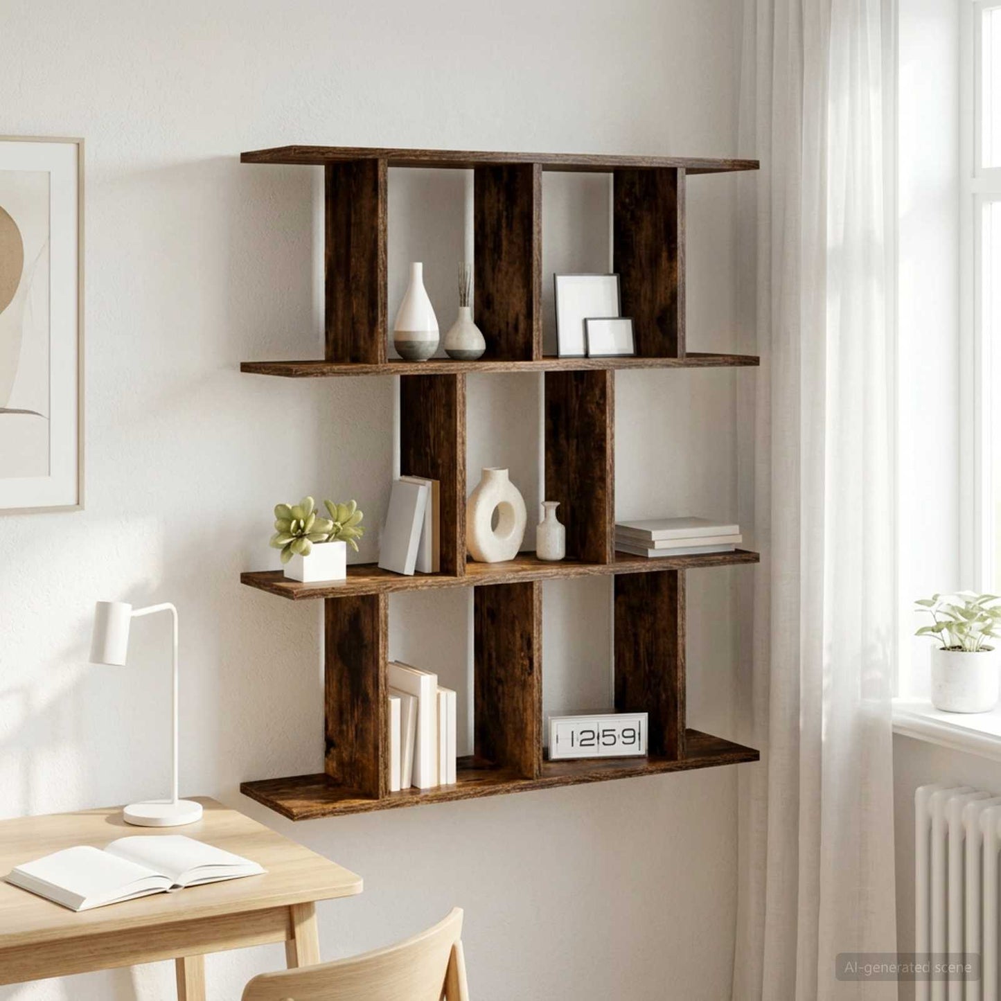 vidaXL Wall Shelf Smoked Oak 102 x 20 x 96 cm Engineered Wood