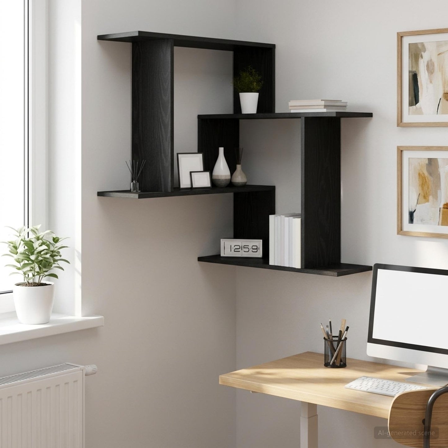 vidaXL Wall Shelf Black Oak 67 x 67 x 87 cm Engineered Wood