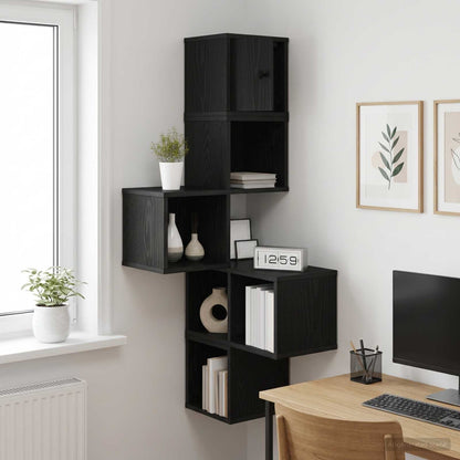 vidaXL Wall Corner Shelf Black Oak 48 x 48 x 120 cm Engineered Wood