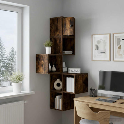 vidaXL Wall Corner Shelf Smoked Oak 48 x 48 x 120 cm Engineered Wood