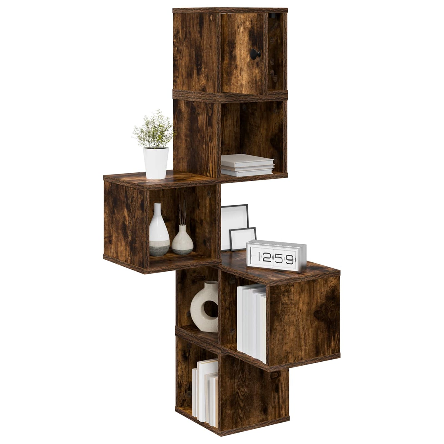 vidaXL Wall Corner Shelf Smoked Oak 48 x 48 x 120 cm Engineered Wood