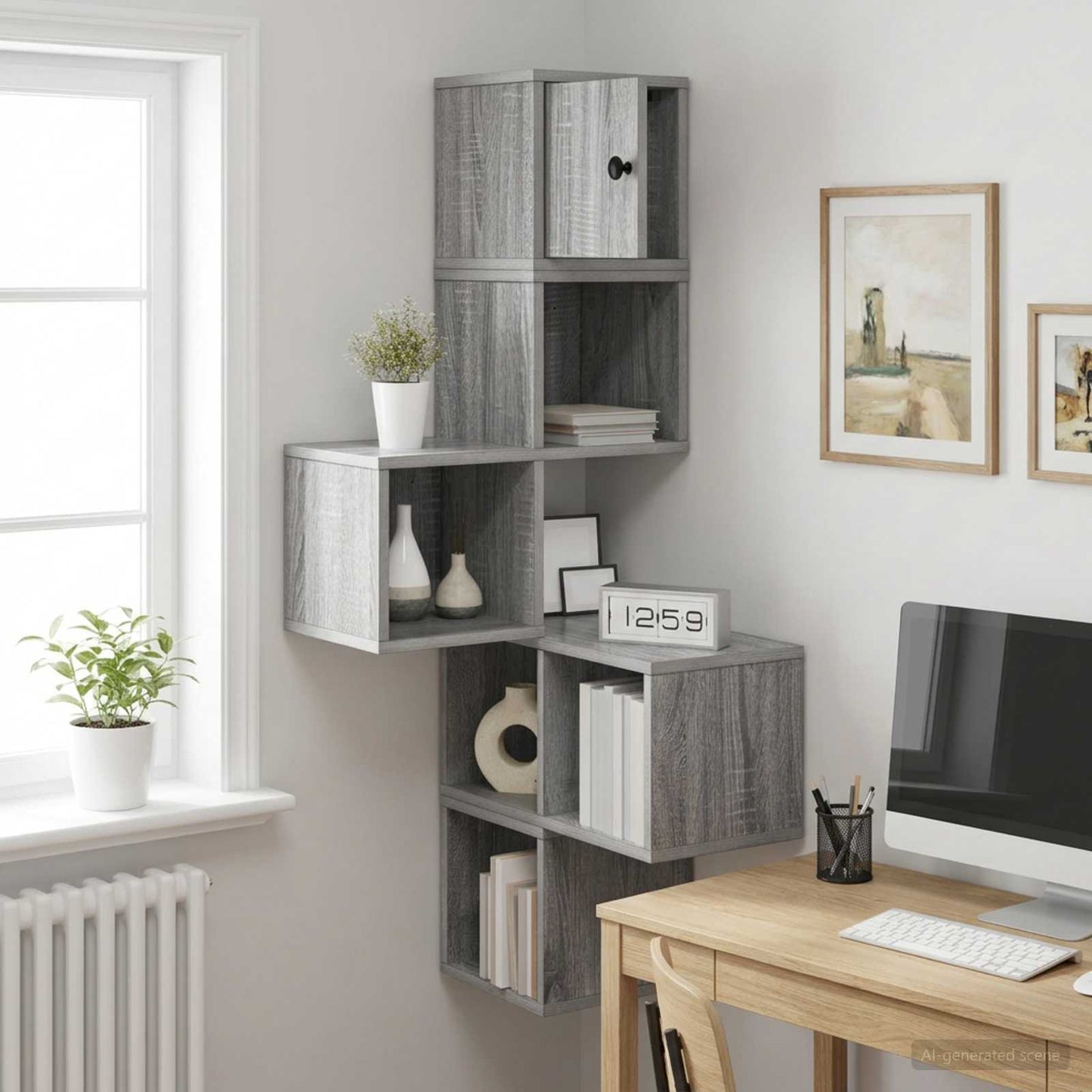 vidaXL Wall Corner Shelf Grey Sonoma 48 x 48 x 120 cm Engineered Wood