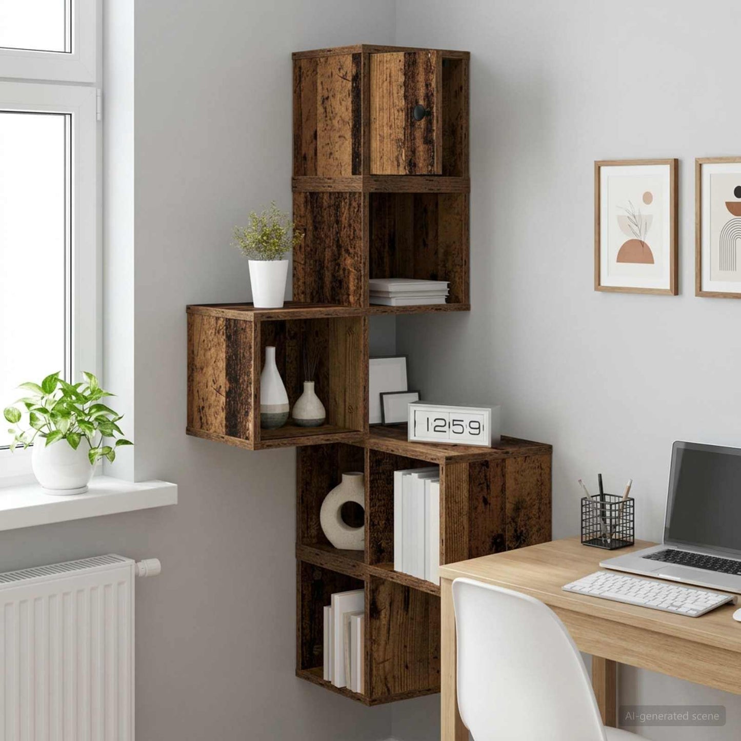 vidaXL Wall Corner Shelf Old Wood 48 x 48 x 120 cm Engineered Wood