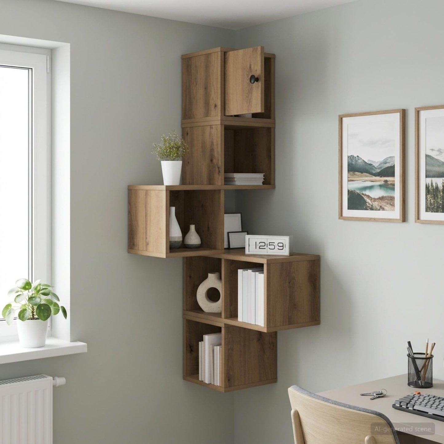 vidaXL Wall Corner Shelf Artisan Oak 48 x 48 x 120 cm Engineered Wood