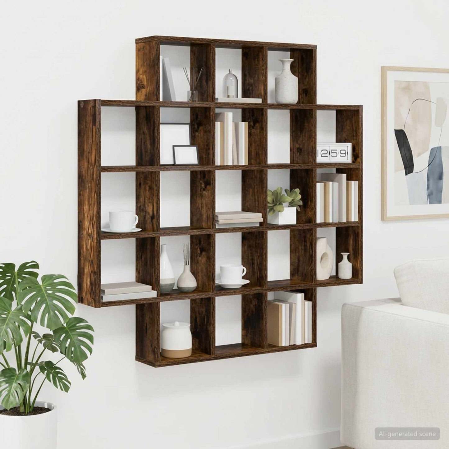 vidaXL Wall Shelf Smoked Oak 100 x 13 x 100 cm Engineered Wood