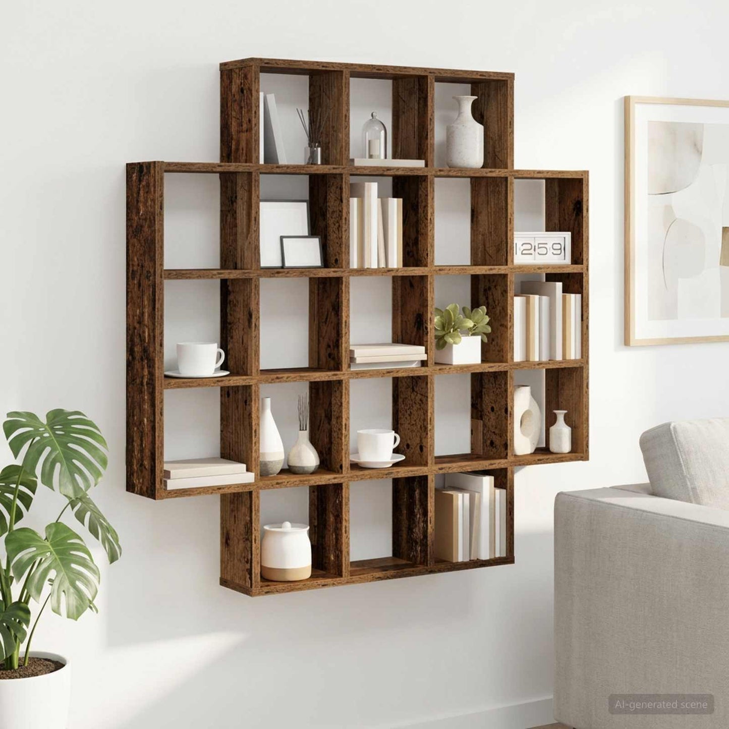 vidaXL Wall Shelf Old Wood 100 x 13 x 100 cm Engineered Wood
