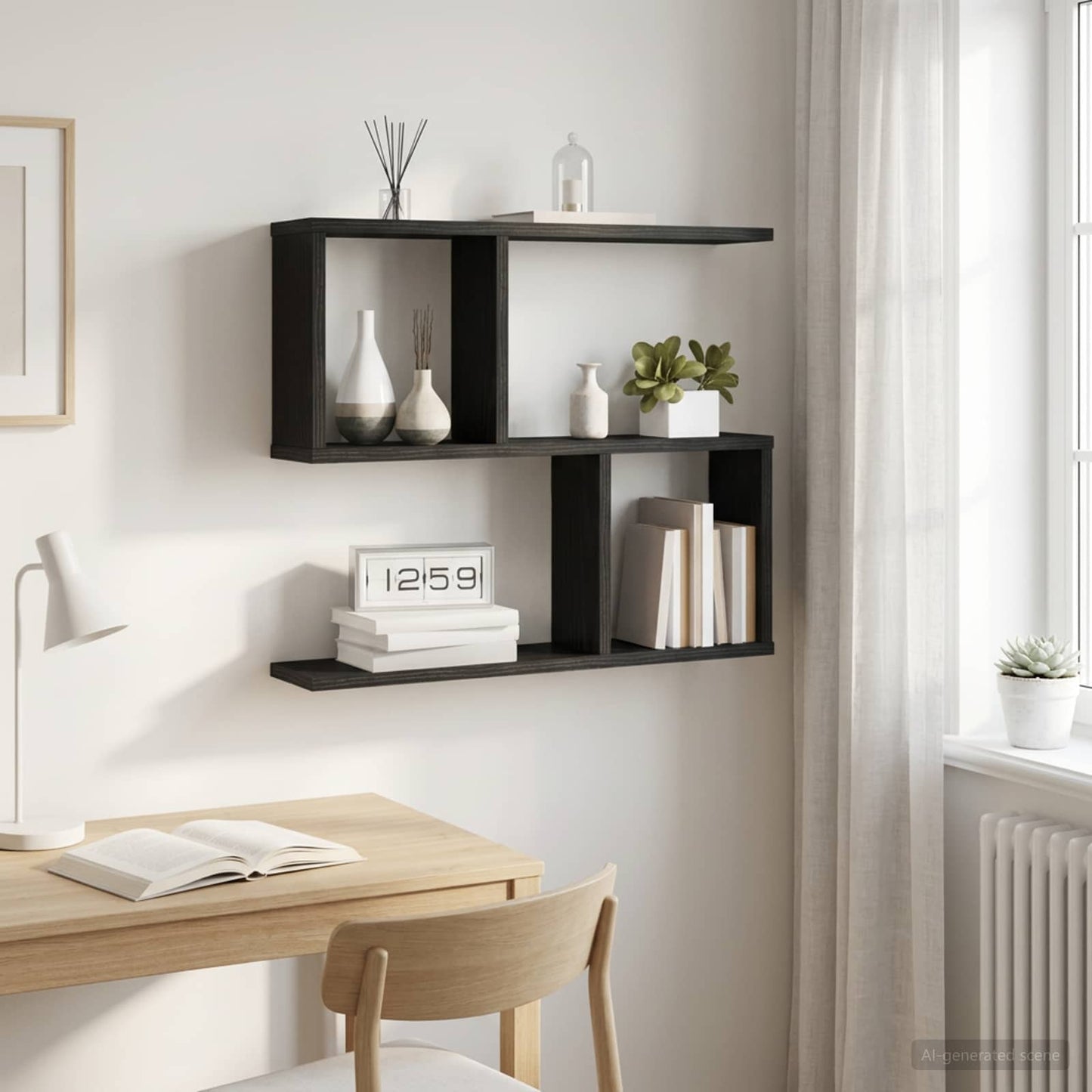 vidaXL Wall Shelf Black Oak 60 x 12 x 50.5 cm Engineered Wood