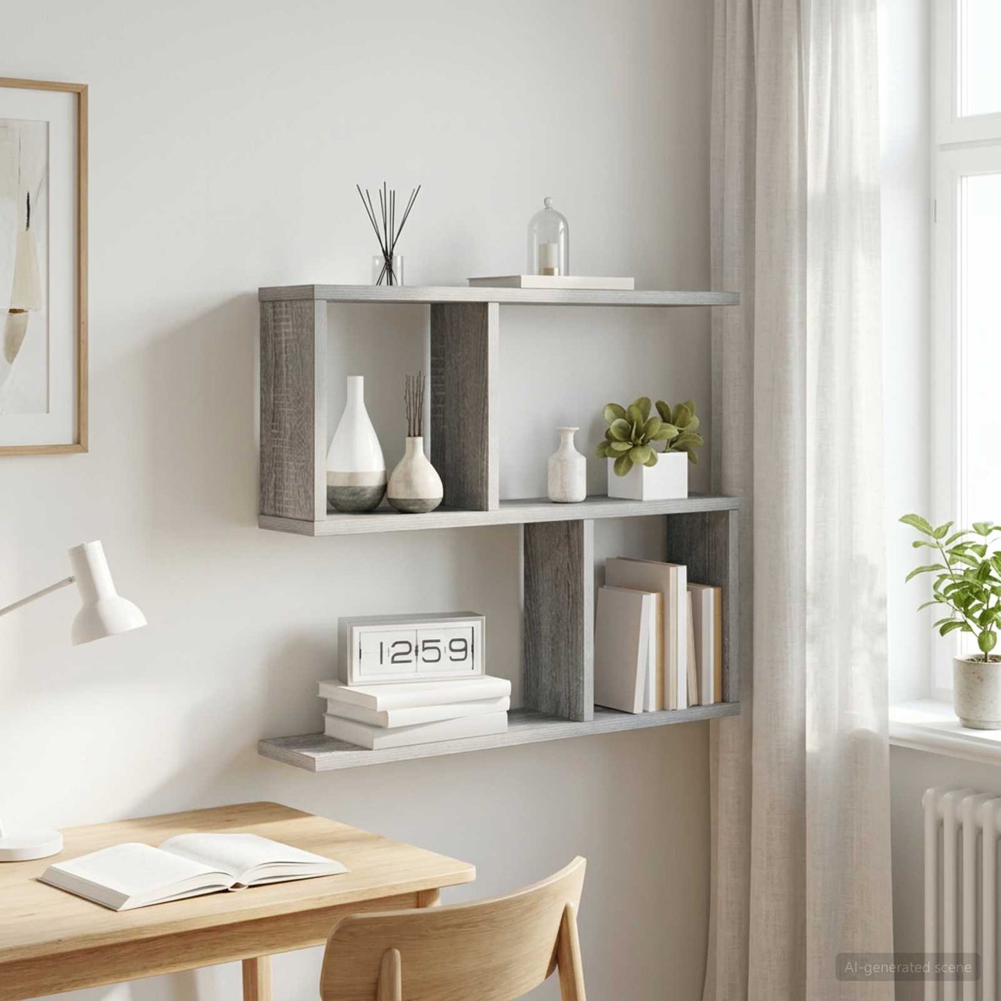 vidaXL Wall Shelf Grey Sonoma 60 x 12 x 50.5 cm Engineered Wood