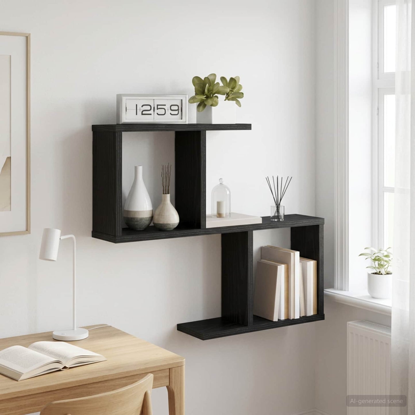 vidaXL Wall Shelf Black Oak 60 x 12 x 50.5 cm Engineered Wood