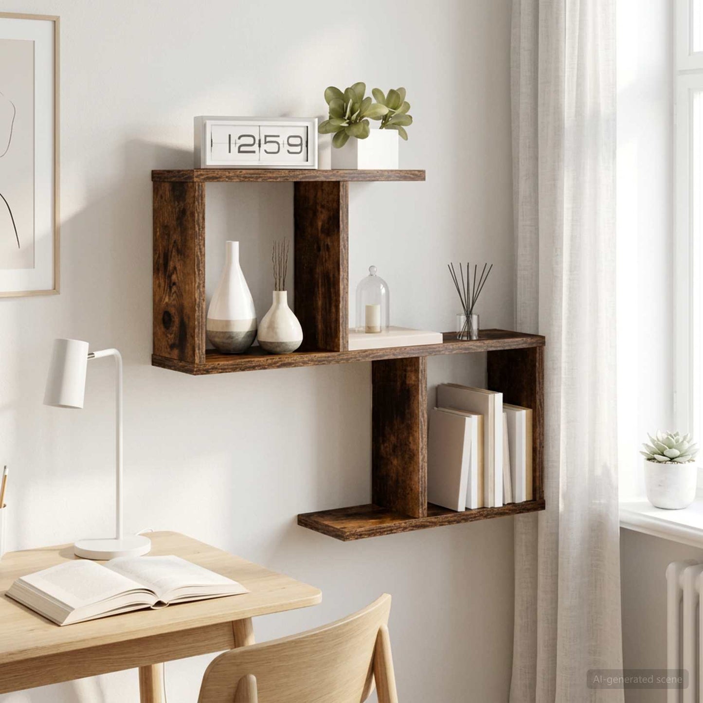vidaXL Wall Shelf Smoked Oak 60 x 12 x 50.5 cm Engineered Wood