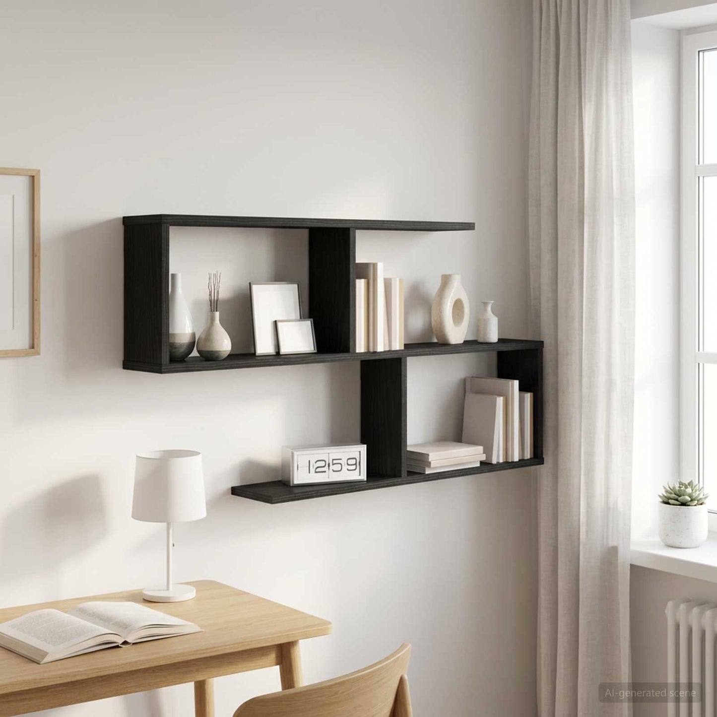 vidaXL Wall Shelf Black Oak 100 x 12 x 50.5 cm Engineered Wood