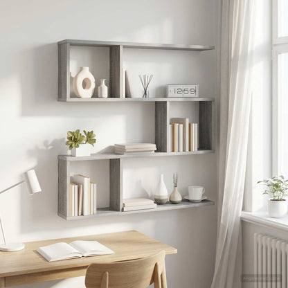 vidaXL Wall Shelf Grey Sonoma 80 x 12 x 79.5 cm Engineered Wood