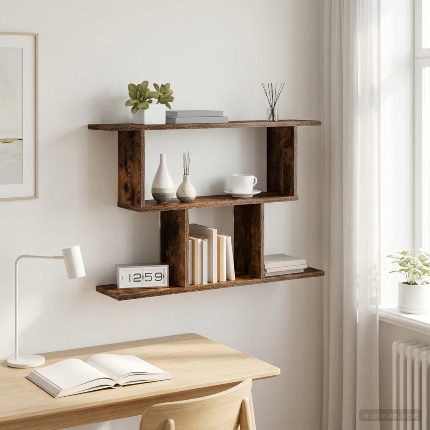 vidaXL Wall Shelf Smoked Oak 80 x 15 x 50.5 cm Engineered Wood