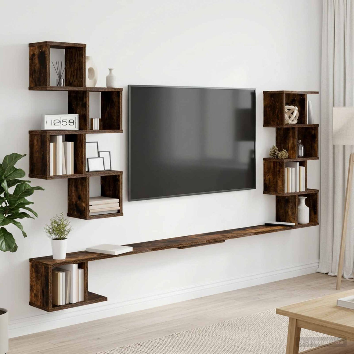vidaXL Wall-Mounted TV Shelf Smoked Oak 180 x 15 x 94 cm