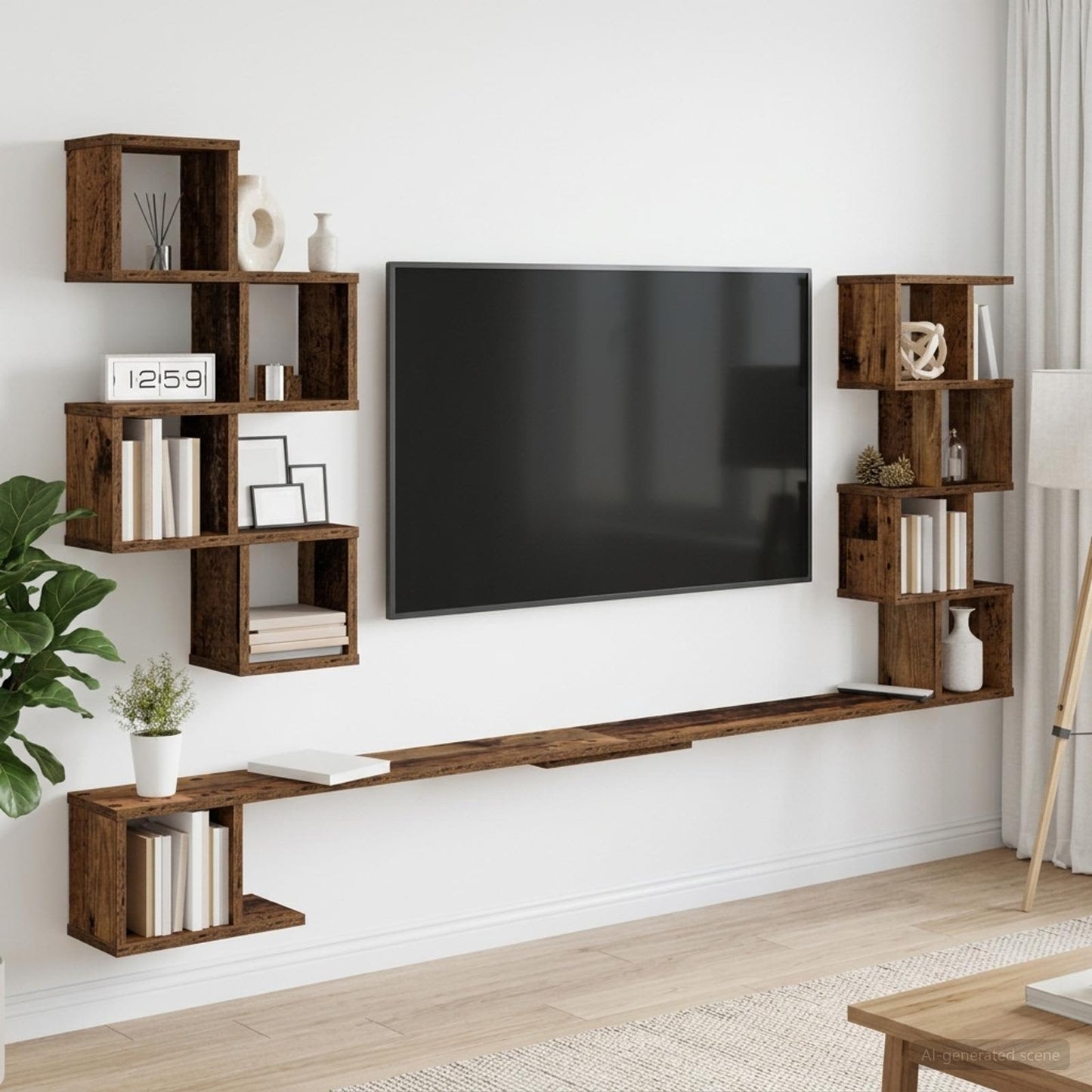 vidaXL Wall-Mounted TV Shelf Old Wood 180 x 15 x 94 cm Engineered Wood