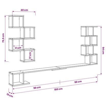 vidaXL Wall-Mounted TV Shelf Old Wood 180 x 15 x 94 cm Engineered Wood
