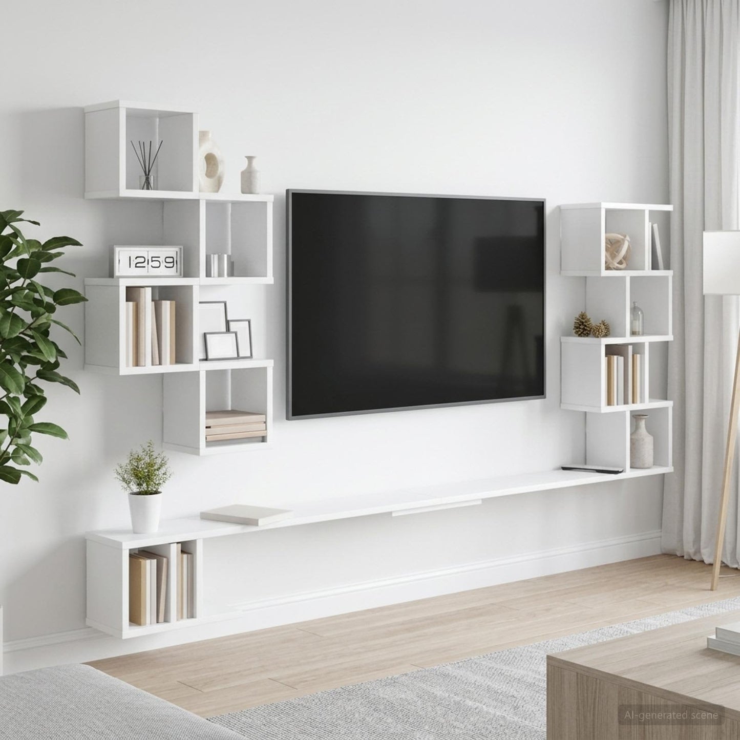 vidaXL Wall-Mounted TV Shelf White 200 x 15 x 94 cm Engineered Wood