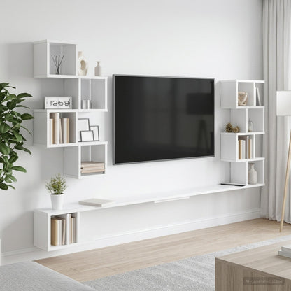 vidaXL Wall-Mounted TV Shelf White 200 x 15 x 94 cm Engineered Wood